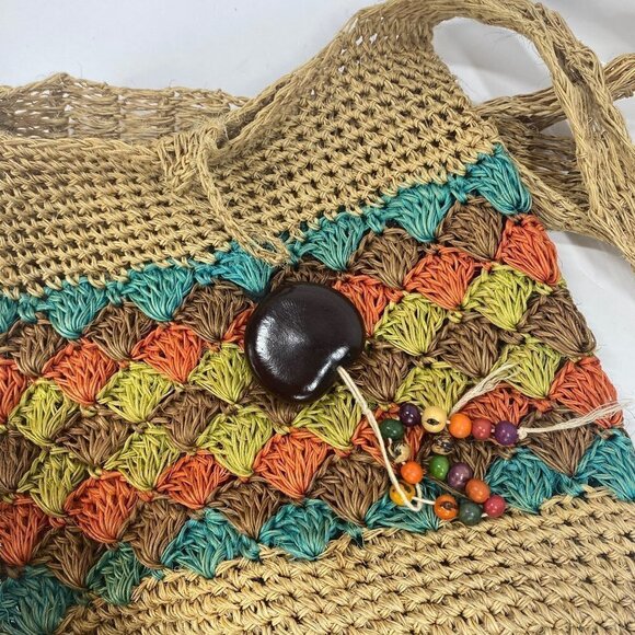 Straw Hobo Bag Multicolor Button Closure - Picture 10 of 10